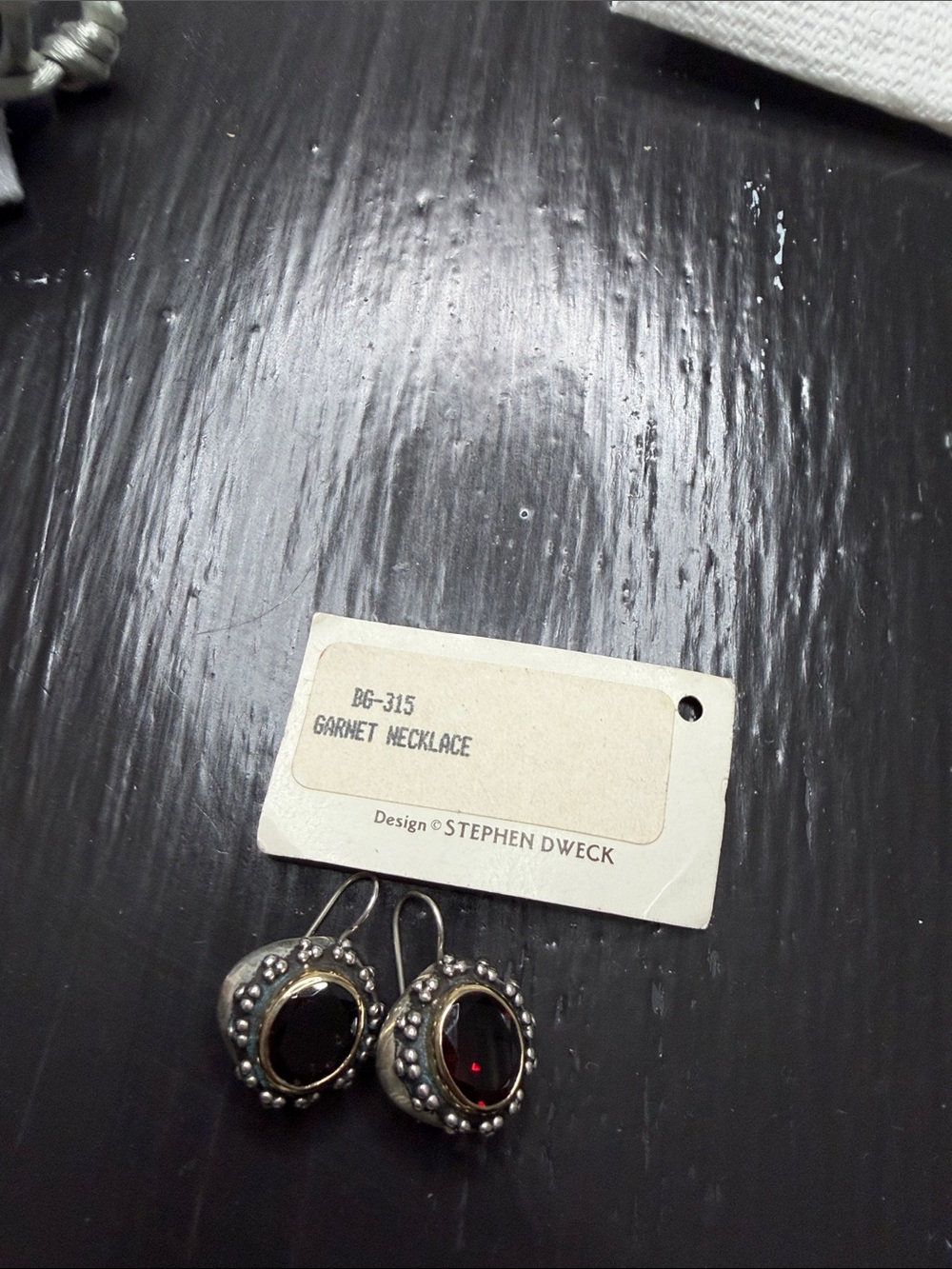 Stephen Dweck Garnet Red Drop Earrings in Beaded Silver Tone